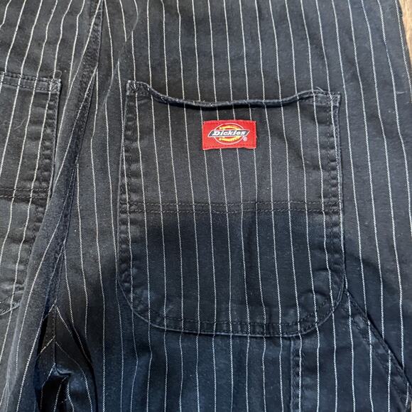 Dickies Overalls Black Pinstripe Workwear Carpenter Utility Pants Womens Medium - Picture 8 of 10